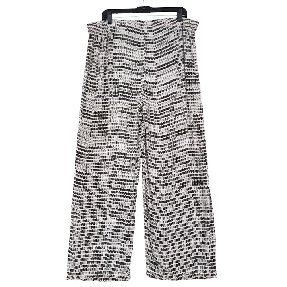 Chicos Travelers Womens 3P 16P 18P Wide Leg Pants Black White Geometric Print‎